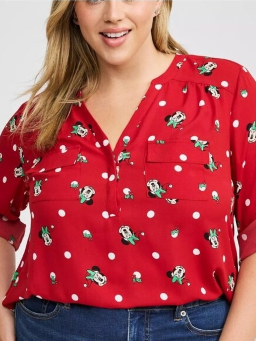 Torrid Disney Harper Christmas Minnie Mouse Blouse 1x